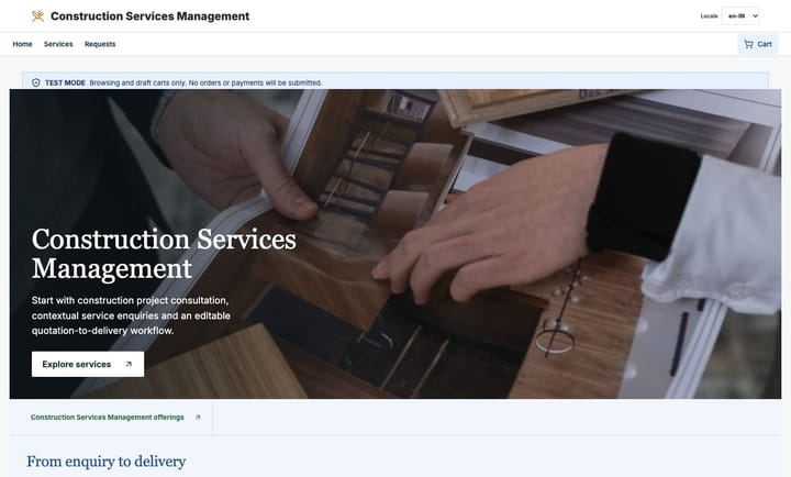 Construction Services Management demo storefront preview
