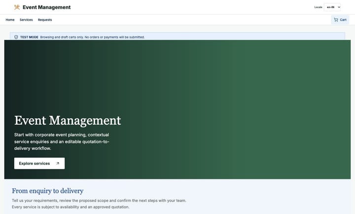 Event Management Services demo storefront preview